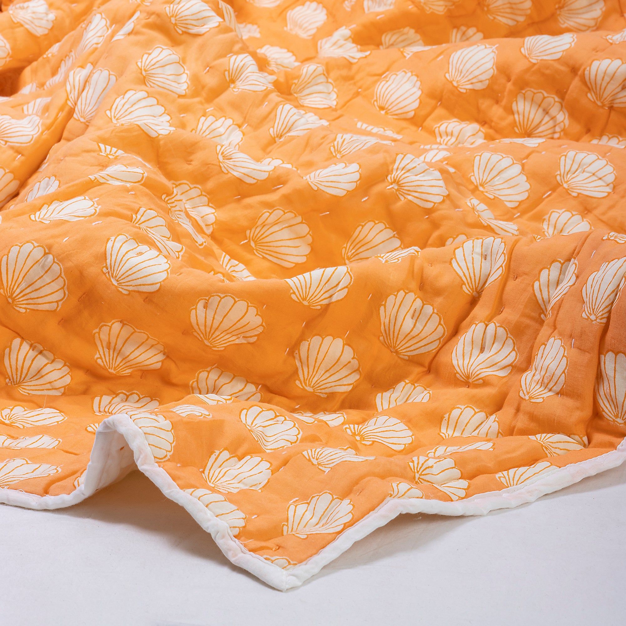 White Sea Cell Hand Block Printed Best Kantha Quilts
